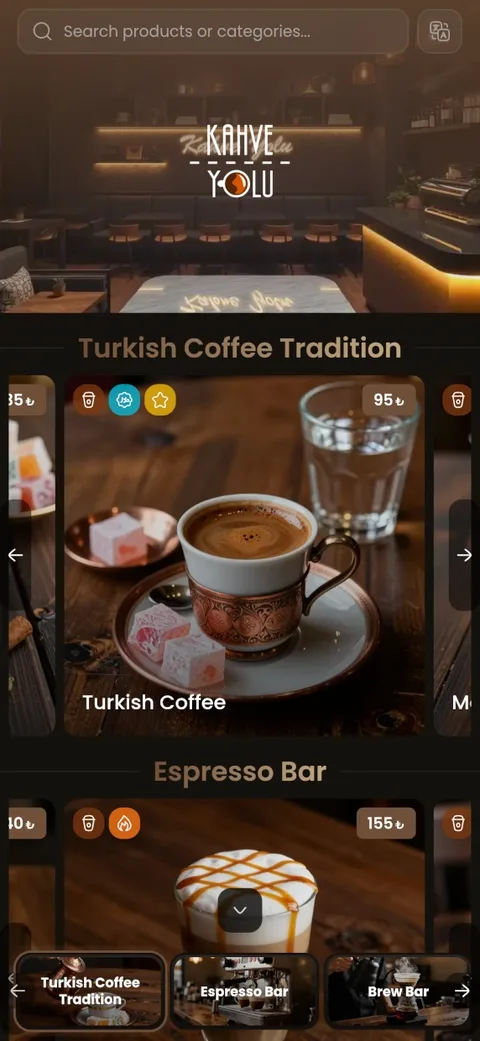 upqr.menu dijital QR menü arayüzü